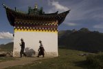 langmusi Pilgrims performing kora, circumambulation of a monastery in Langmusi.