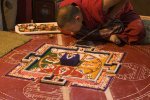 Monk creating sand mandala, Spituk Monastery.