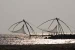 Chinese fishing nets on the north end of Vypin Island.  Near Kodungallor.