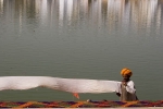 Drying turbans by the sacred lake, Pushkar.